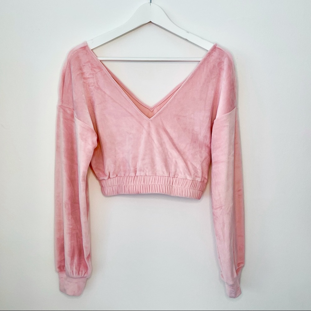 Dolls Kill pink velour cropped sweater